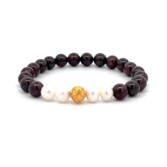 18K Gold Money Coin Ball Gemstones Birthstones Pearl Garnet 6mm - Picture 1 of 7